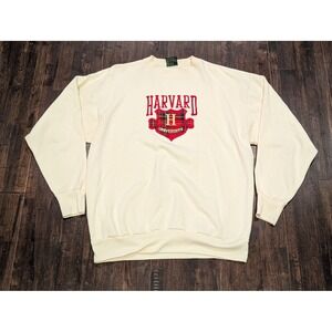 Vintage TSi‎ 90s USA Made Harvard University Crest Crewneck Size L Cream Red